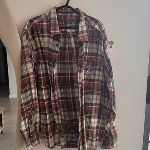 Eddie Bauer Burgundy and Cream Plaid Flannel Shirt